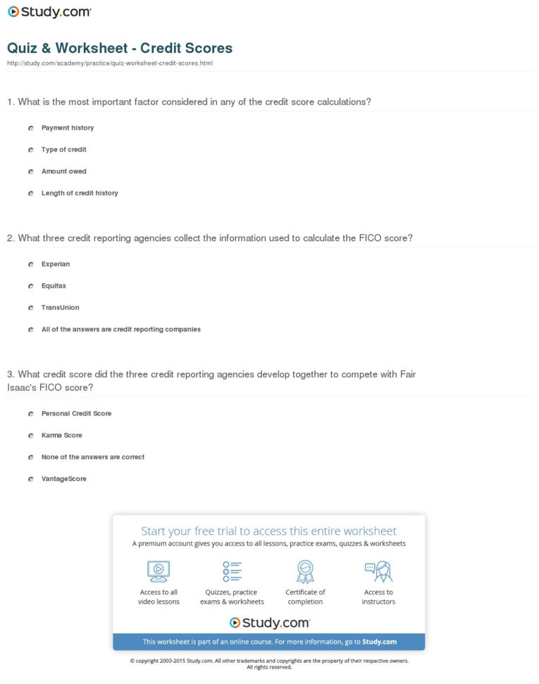 Quiz  Worksheet  Credit S  Study
