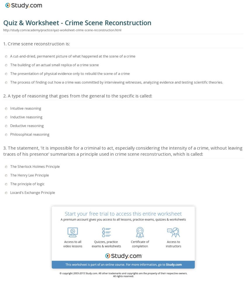 Quiz  Worksheet  Crime Scene Reconstruction  Study