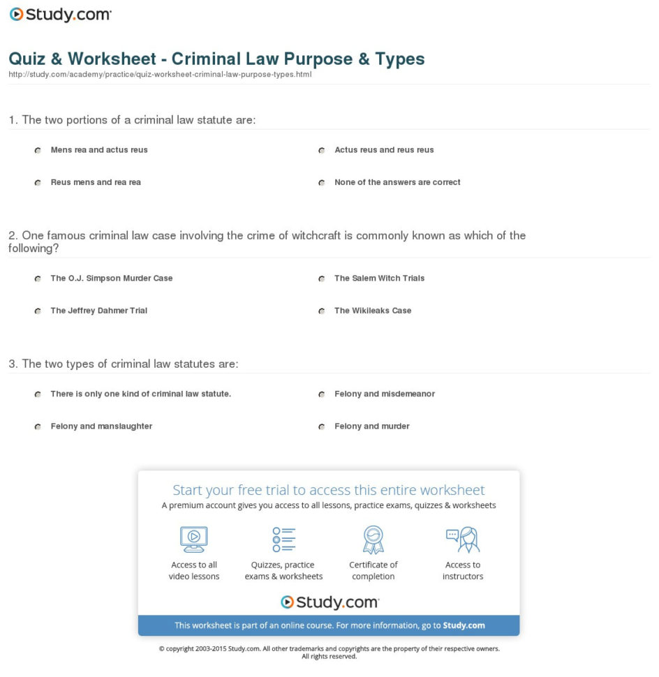 Quiz  Worksheet  Criminal Law Purpose  Types  Study