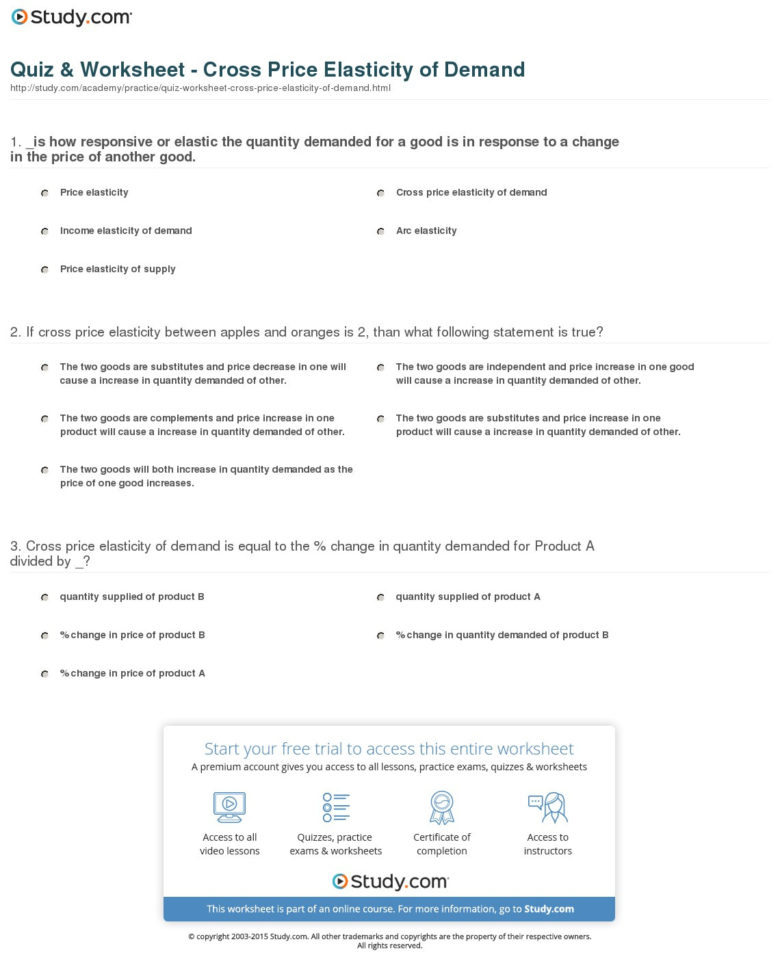Quiz  Worksheet  Cross Price Elasticity Of Demand  Study