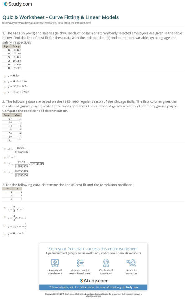 Quiz  Worksheet  Curve Fitting  Linear Models  Study