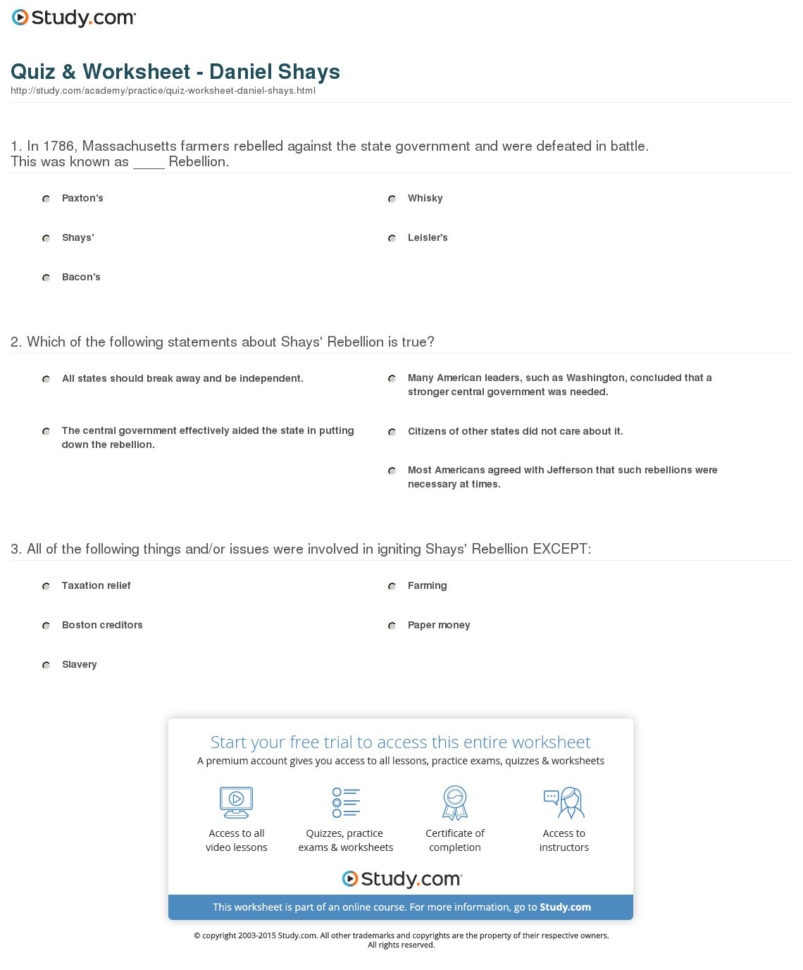 Quiz  Worksheet  Daniel Shays  Study