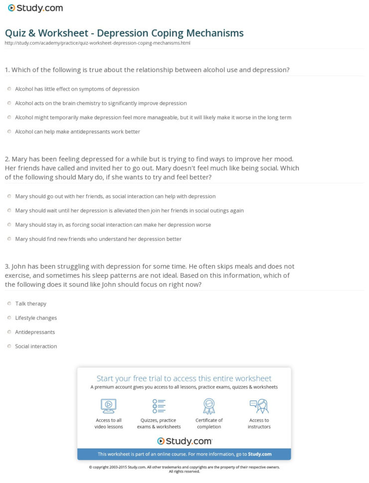 Quiz  Worksheet  Depression Coping Mechanisms  Study