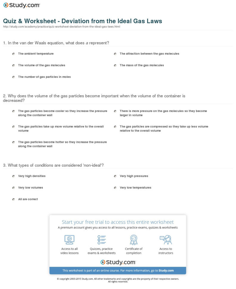 Quiz  Worksheet  Deviation From The Ideal Gas Laws  Study