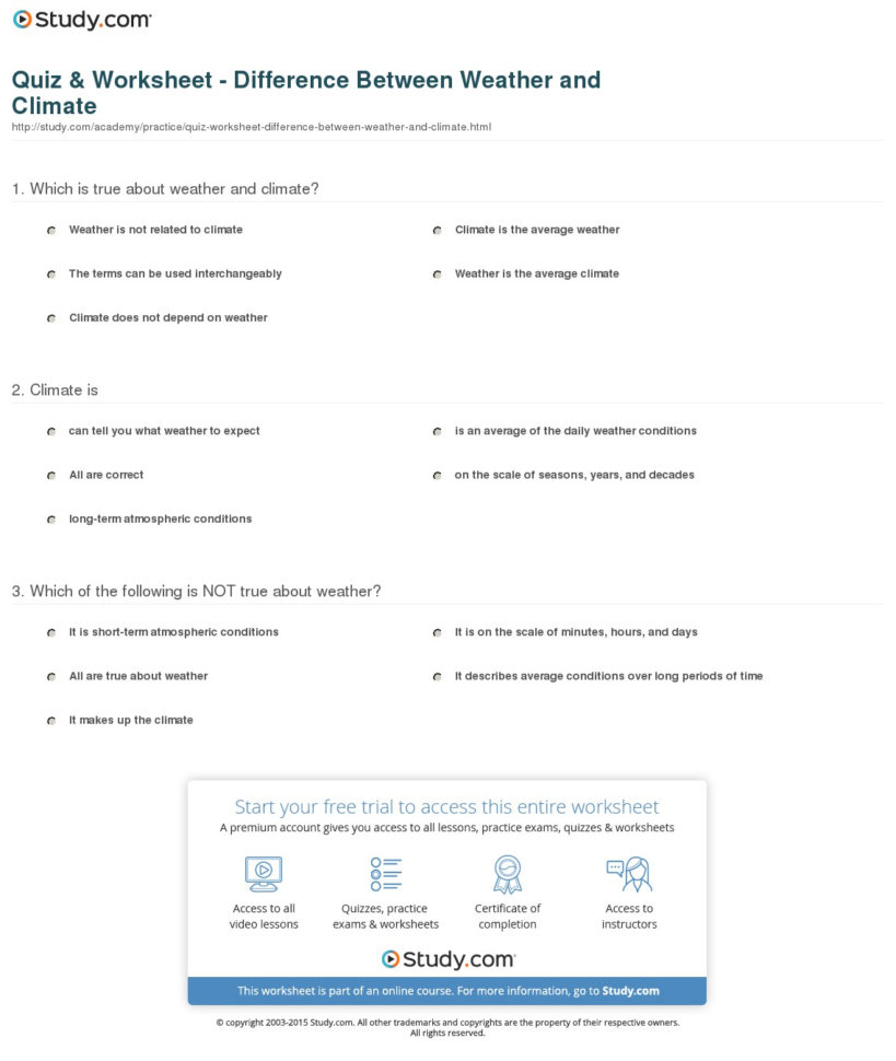 Quiz  Worksheet  Difference Between Weather And Climate  Study