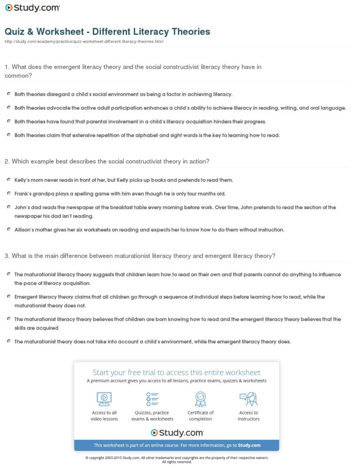 Quiz  Worksheet  Different Literacy Theories  Study