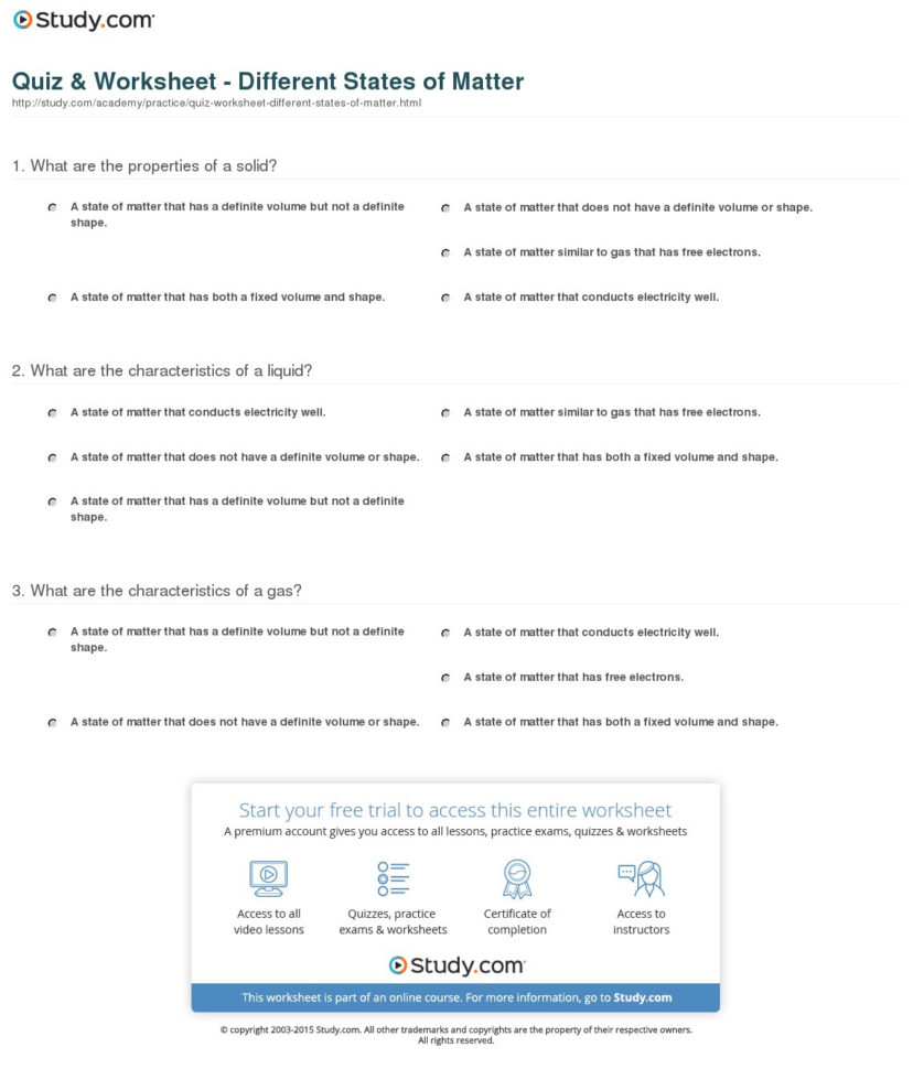 Quiz  Worksheet  Different States Of Matter  Study