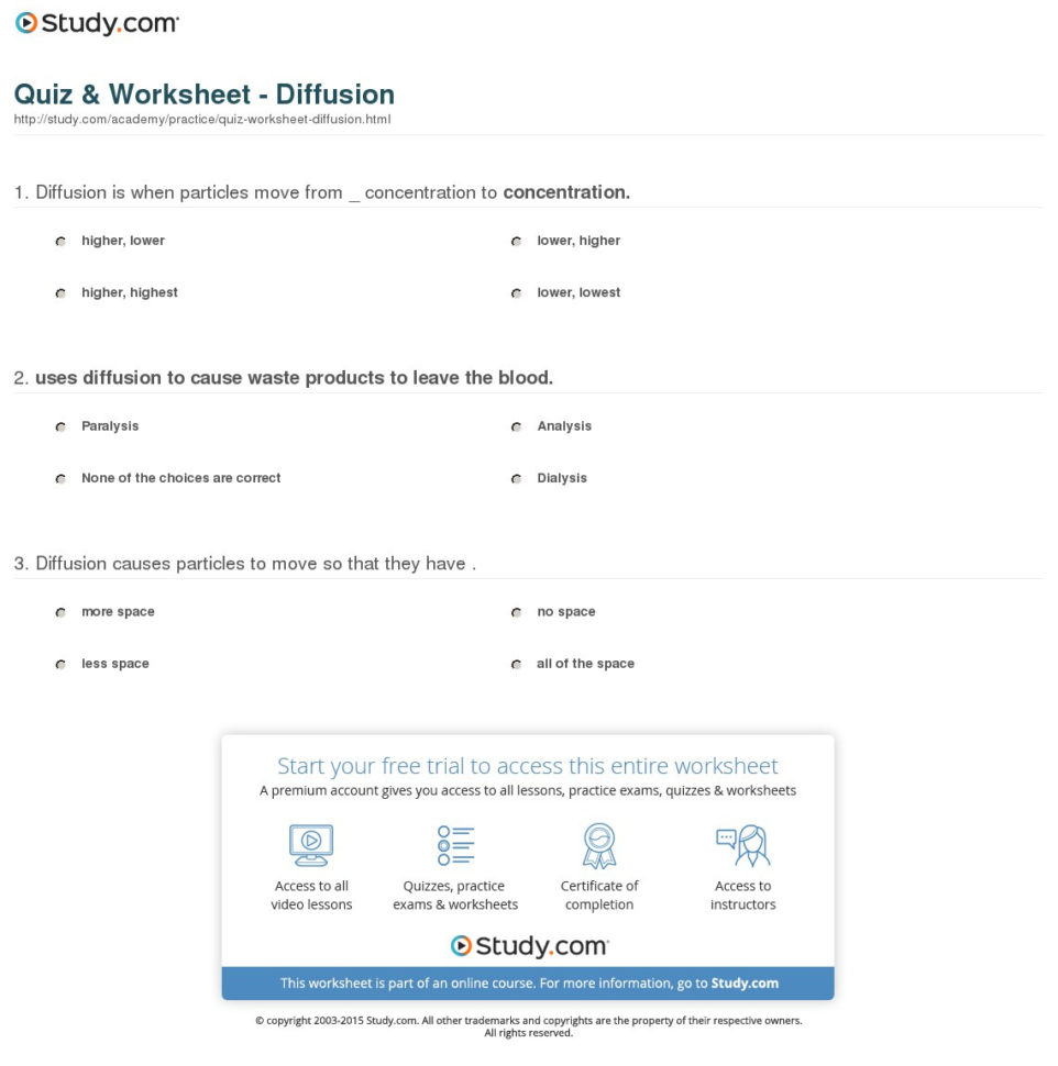Quiz  Worksheet  Diffusion  Study