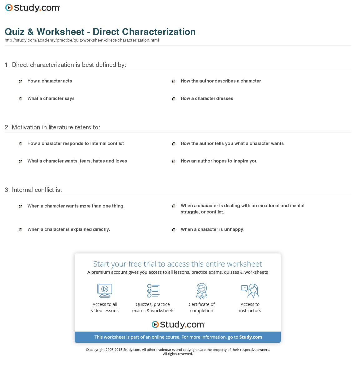 Quiz  Worksheet  Direct Characterization  Study