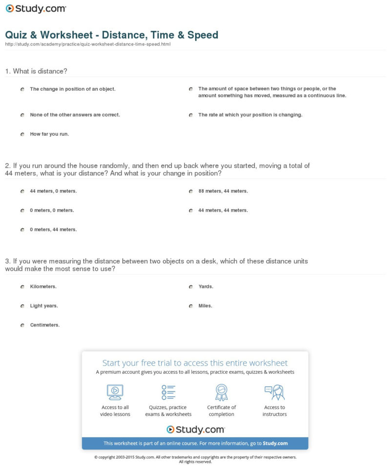 Quiz  Worksheet  Distance Time  Speed  Study