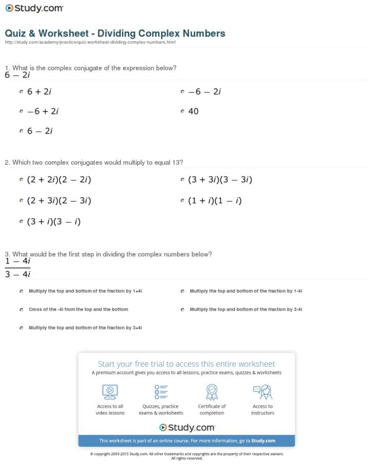 Algebra 3 4 Complex Numbers Worksheet Answers — db-excel.com