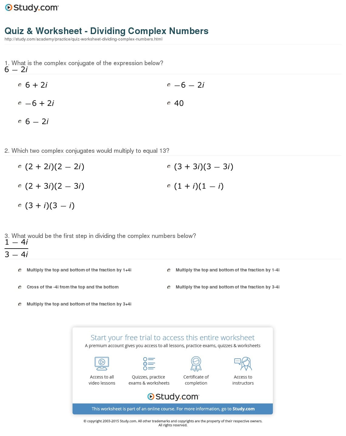 Algebra 3 4 Complex Numbers Worksheet Answers db excel com