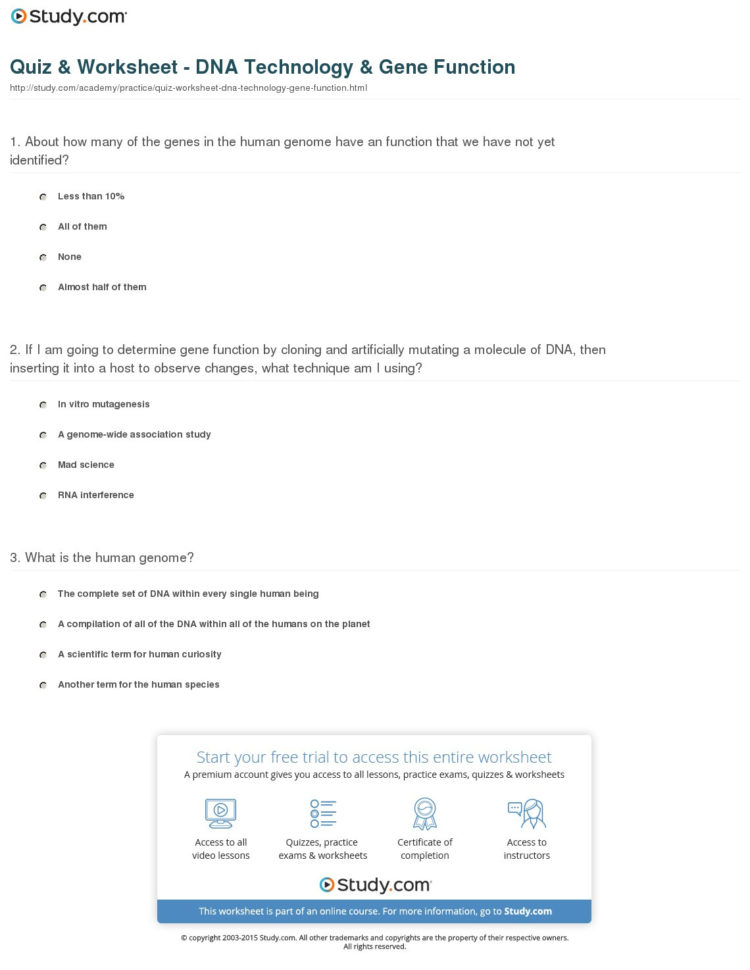 Quiz  Worksheet  Dna Technology  Gene Function  Study