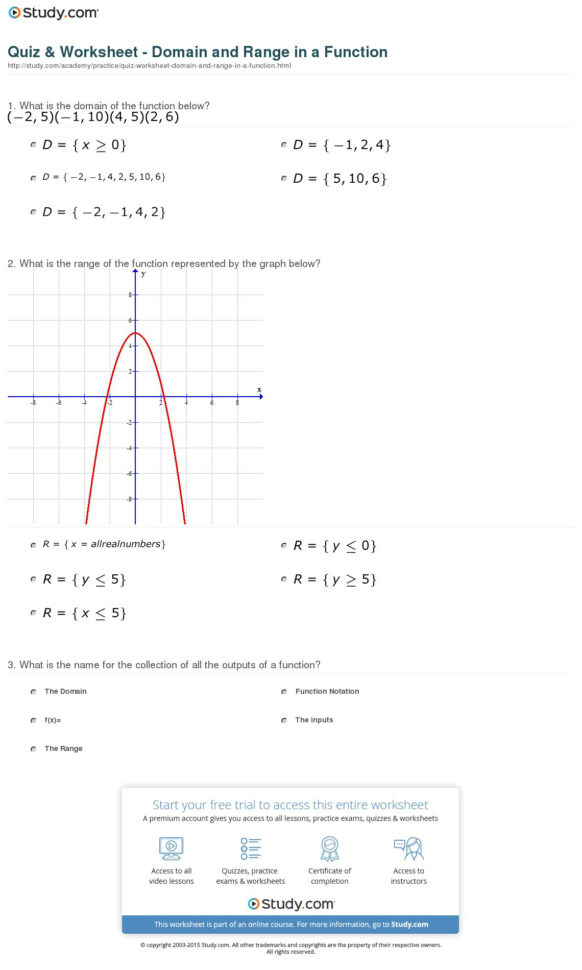Quiz  Worksheet  Domain And Range In A Function  Study