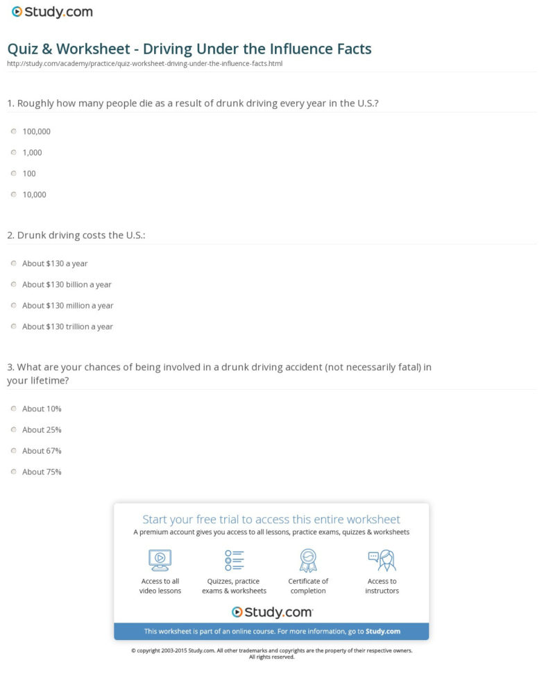 Quiz  Worksheet  Driving Under The Influence Facts  Study