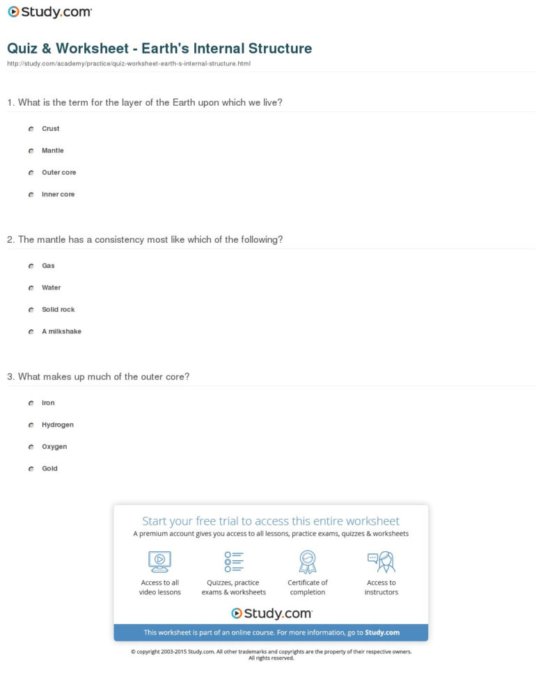 Quiz  Worksheet  Earth's Internal Structure  Study