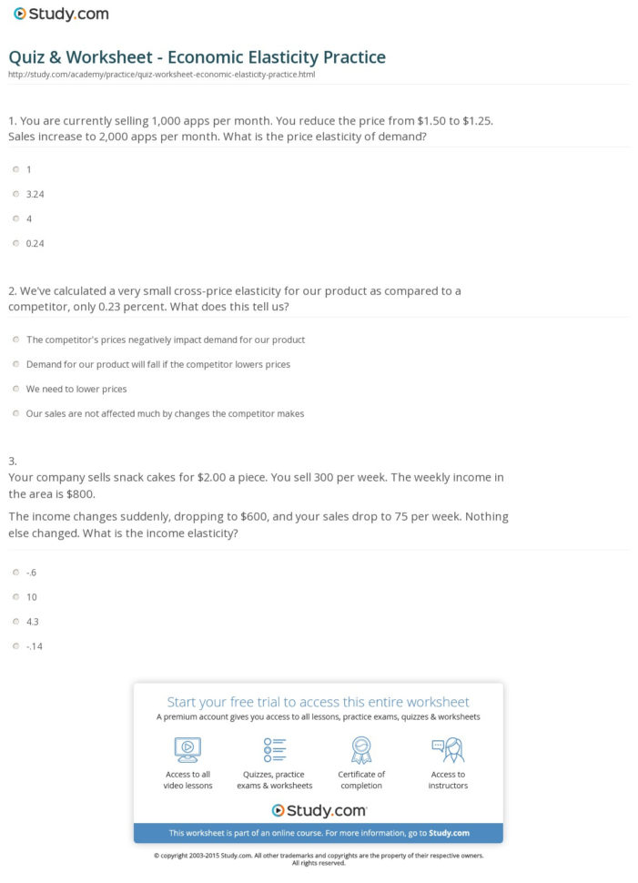 Quiz  Worksheet  Economic Elasticity Practice  Study