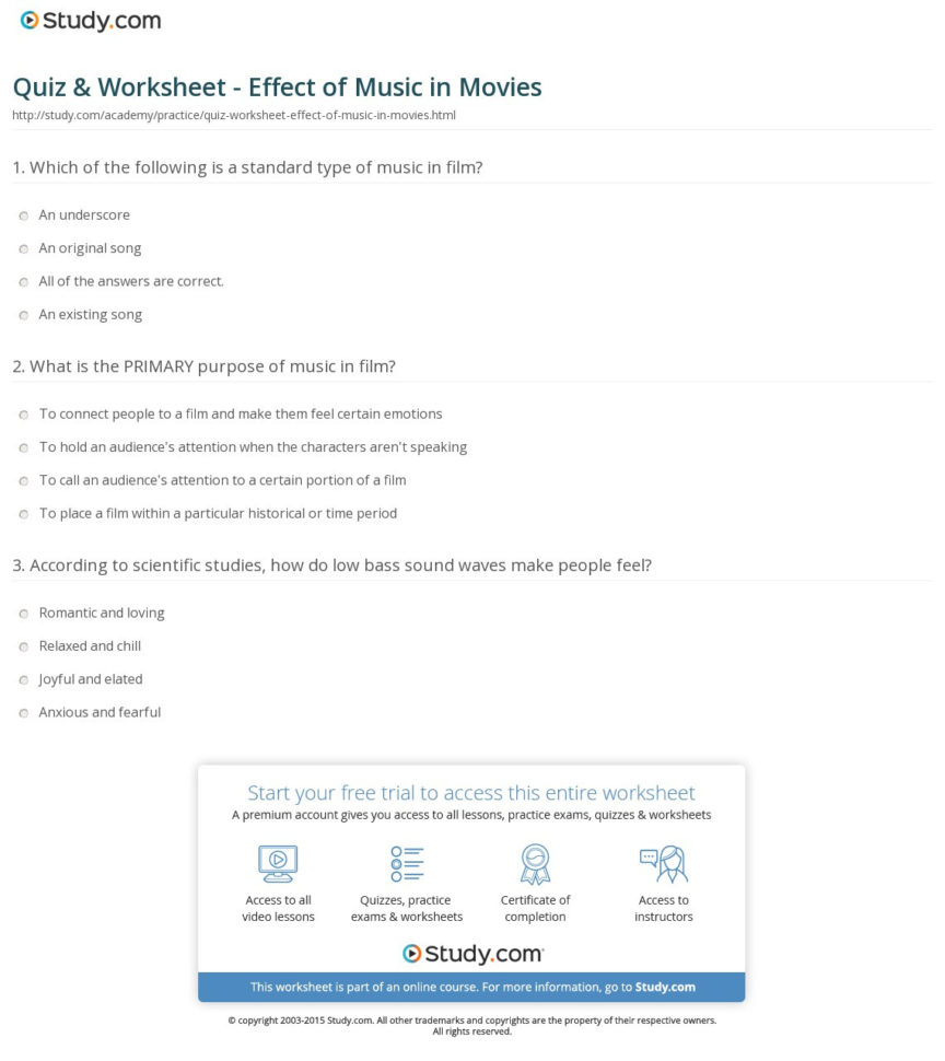 Quiz  Worksheet  Effect Of Music In Movies  Study