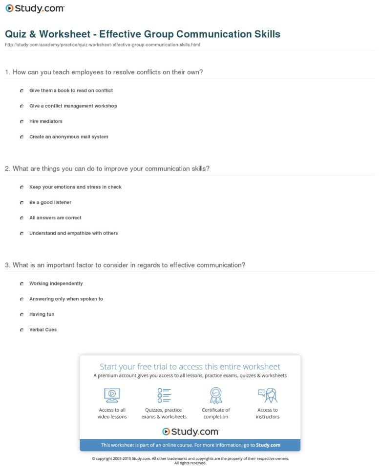 Quiz  Worksheet  Effective Group Communication Skills