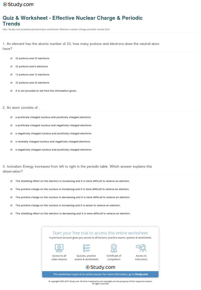 Quiz  Worksheet  Effective Nuclear Charge  Periodic