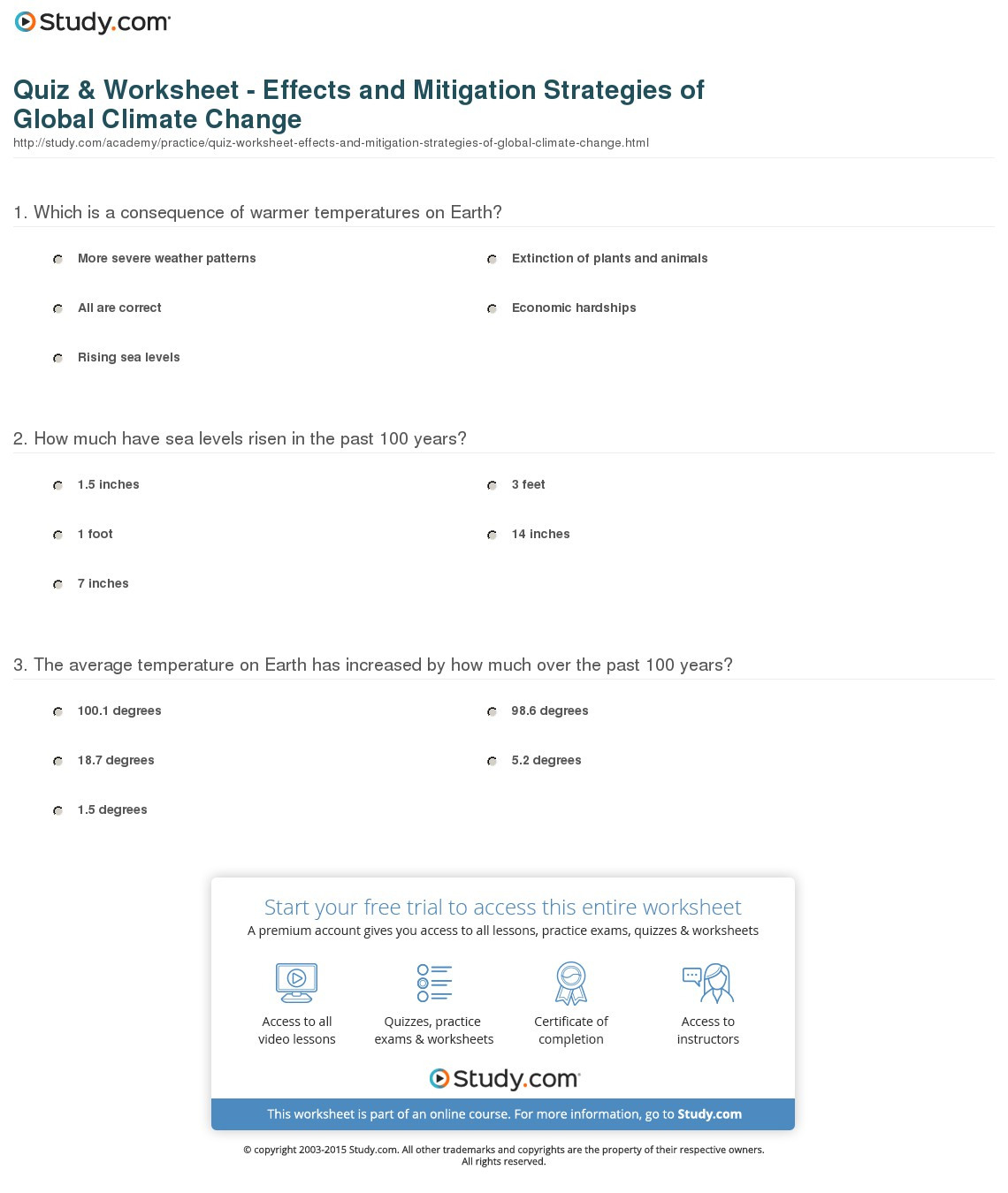 Quiz  Worksheet  Effects And Mitigation Strategies Of