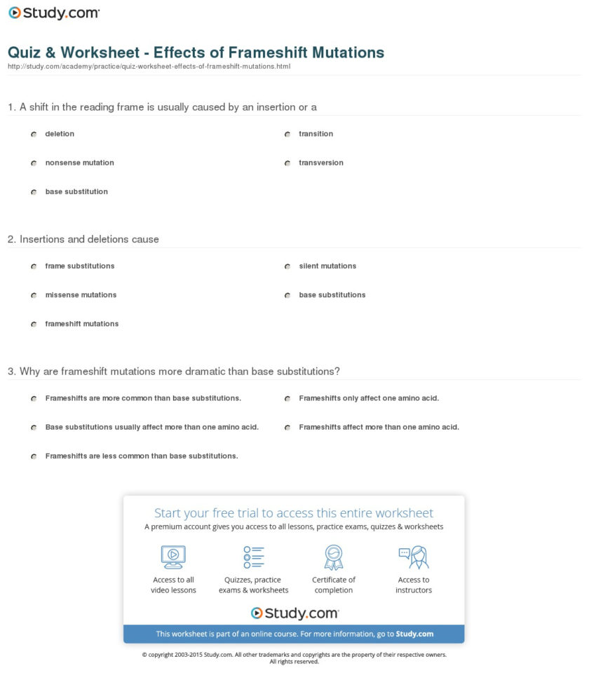 Quiz  Worksheet  Effects Of Frameshift Mutations  Study