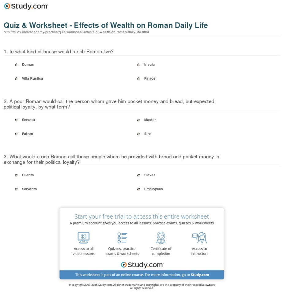 Quiz  Worksheet  Effects Of Wealth On Roman Daily Life