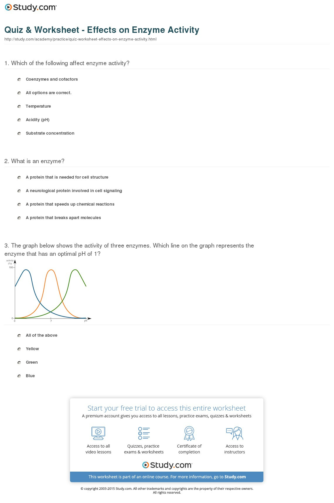 Quiz  Worksheet  Effects On Enzyme Activity  Study