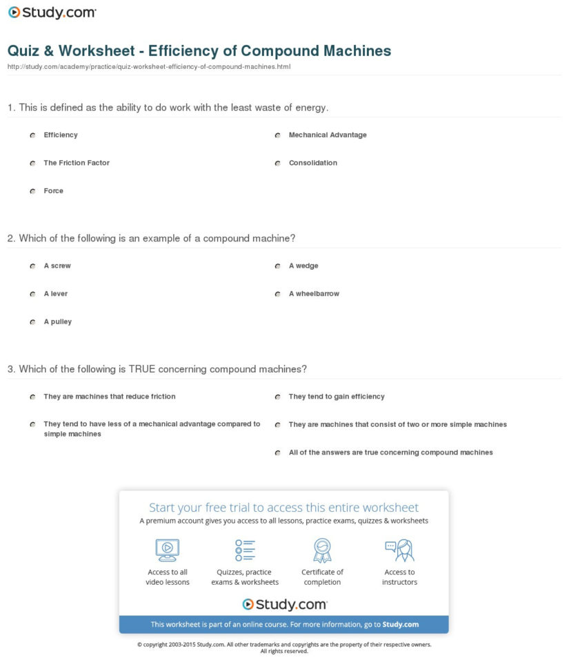 Quiz  Worksheet  Efficiency Of Compound Machines  Study