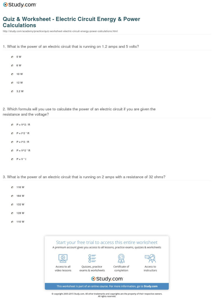 Calculating Electrical Energy And Cost Worksheet Answers