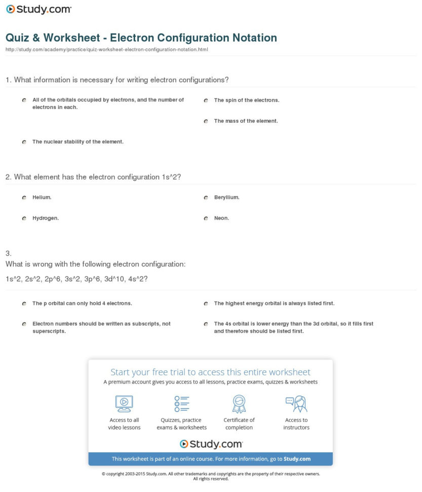 Quiz  Worksheet  Electron Configuration Notation  Study