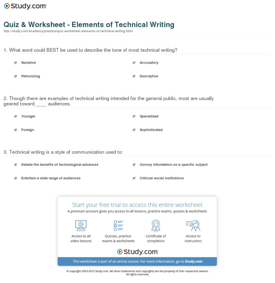 Quiz  Worksheet  Elements Of Technical Writing  Study