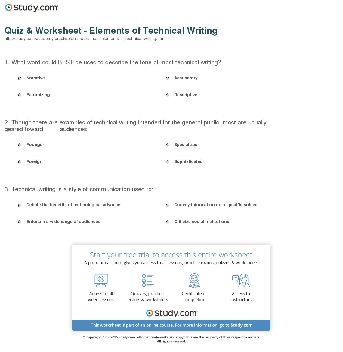 Quiz  Worksheet  Elements Of Technical Writing  Study