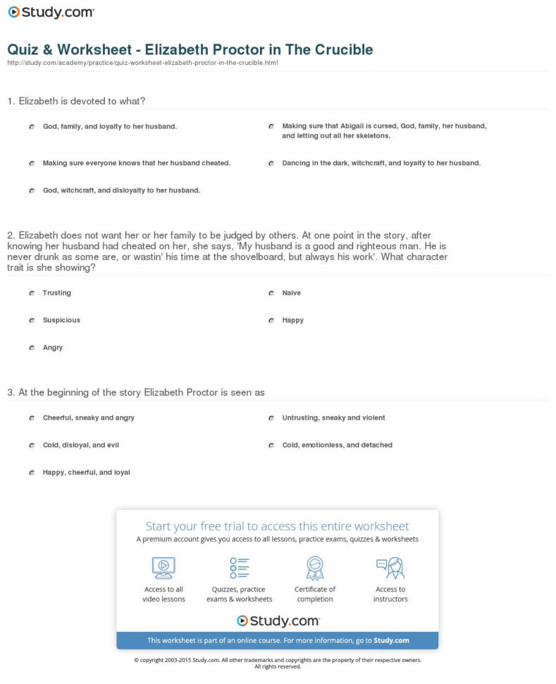 Quiz  Worksheet  Elizabeth Proctor In The Crucible  Study