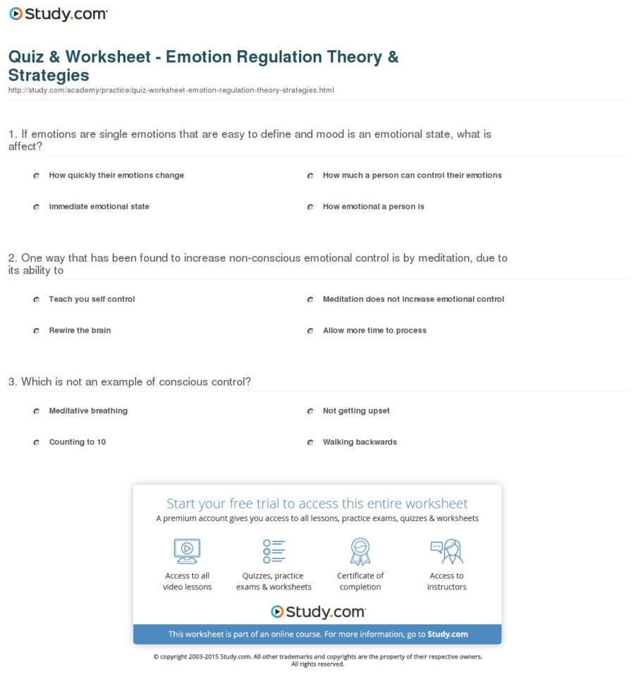 Quiz  Worksheet  Emotion Regulation Theory  Strategies Quiz  Worksheet  Emotion Regulation Theory  Strategies