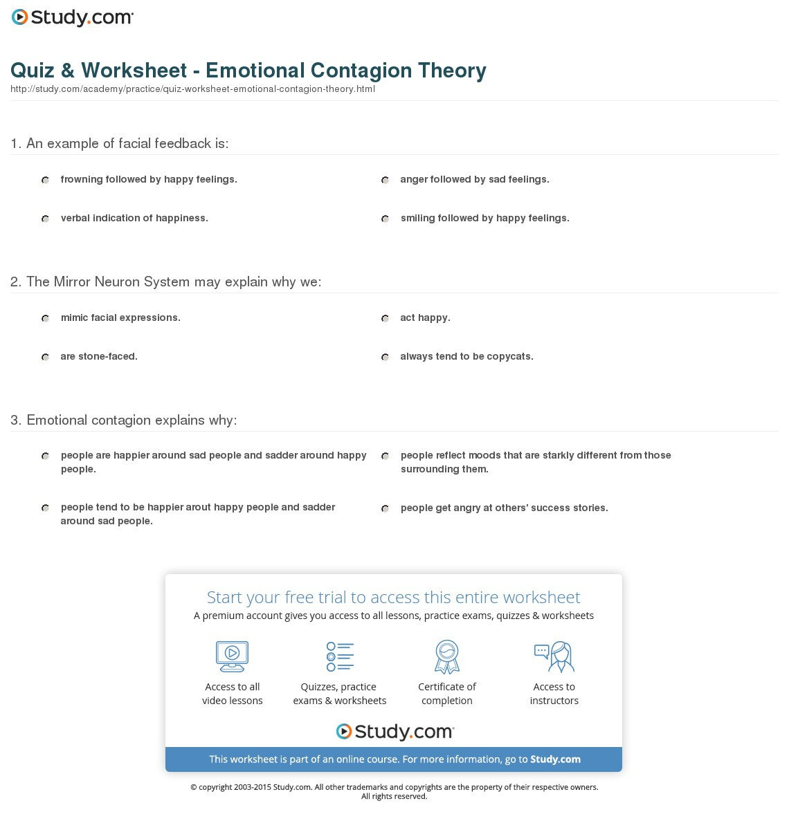 Quiz  Worksheet  Emotional Contagion Theory  Study