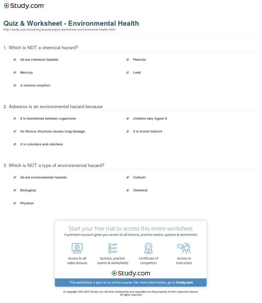 Quiz  Worksheet  Environmental Health  Study