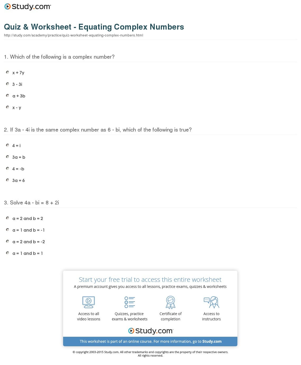 Algebra 3 4 Complex Numbers Worksheet Answers db excel com