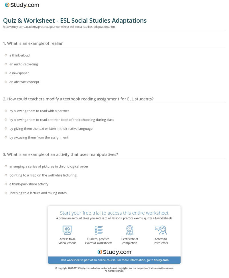 Quiz  Worksheet  Esl Social Studies Adaptations  Study