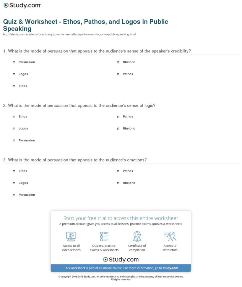 Quiz  Worksheet  Ethos Pathos And Logos In Public