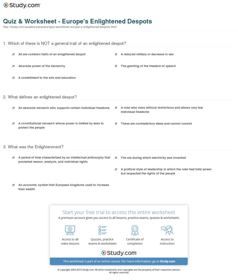 Quiz  Worksheet  Europe's Enlightened Despots  Study
