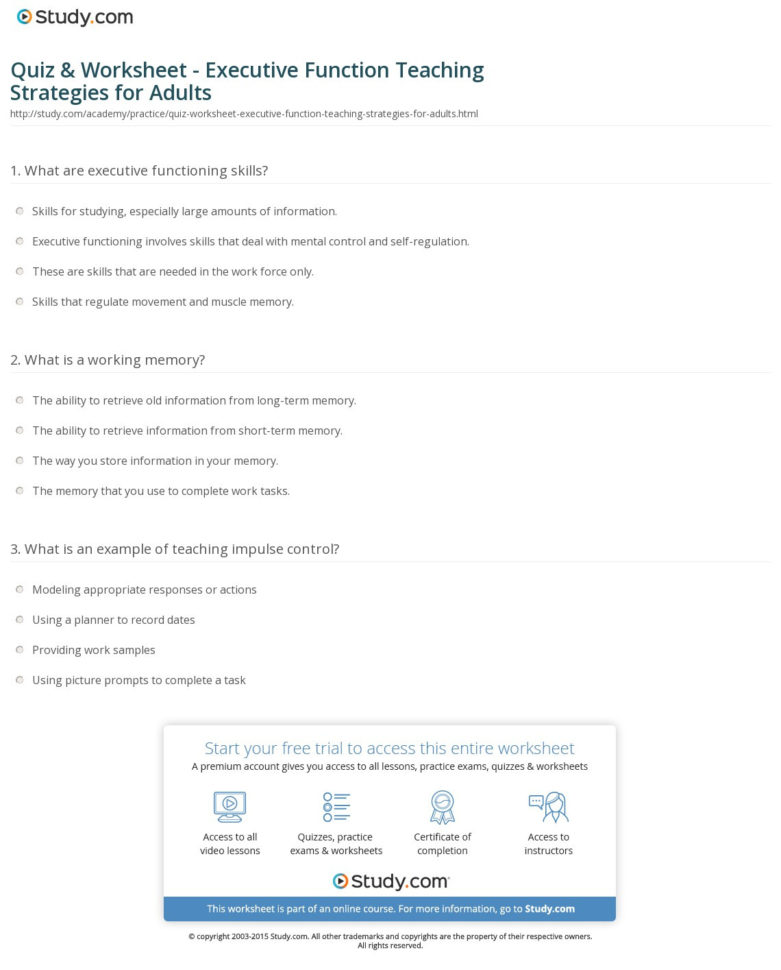 Quiz  Worksheet  Executive Function Teaching Strategies