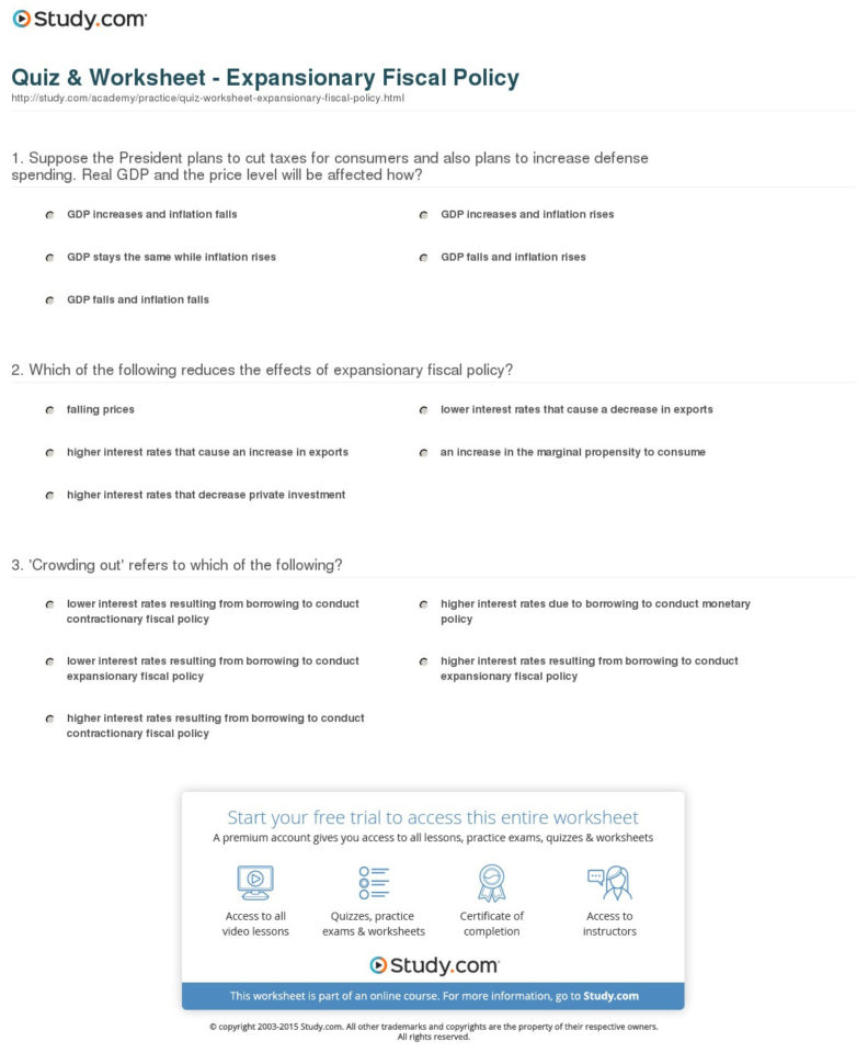 Quiz  Worksheet  Expansionary Fiscal Policy  Study