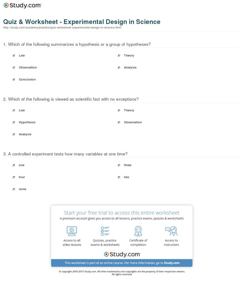 Quiz  Worksheet  Experimental Design In Science  Study