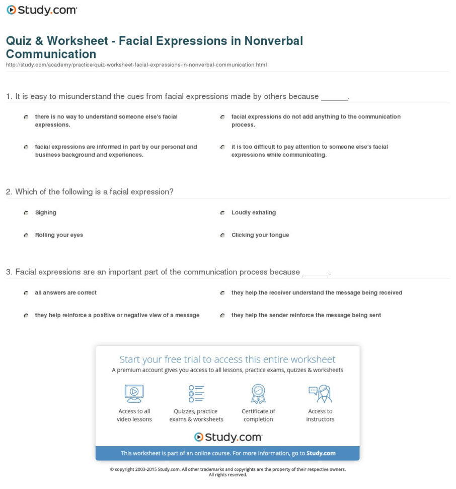 Quiz  Worksheet  Facial Expressions In Nonverbal