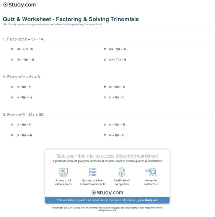 Factoring Review Worksheet