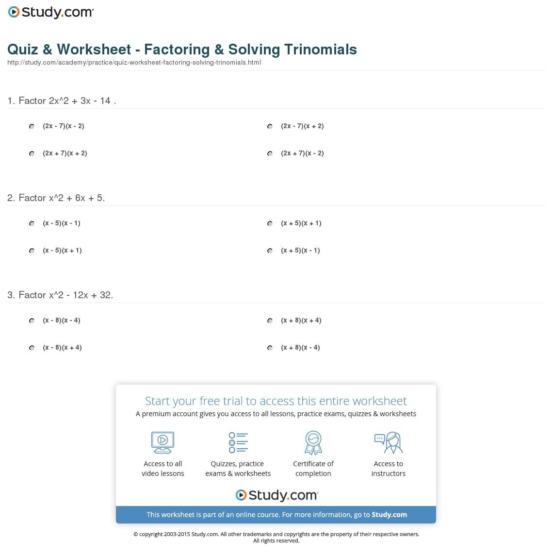  Factoring Review Worksheet Db excel