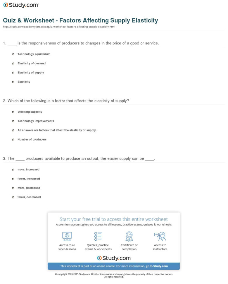 Quiz  Worksheet  Factors Affecting Supply Elasticity