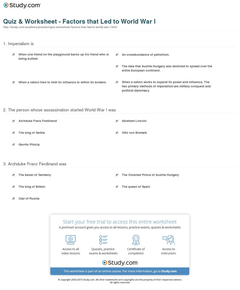 Quiz  Worksheet  Factors That Led To World R I  Study