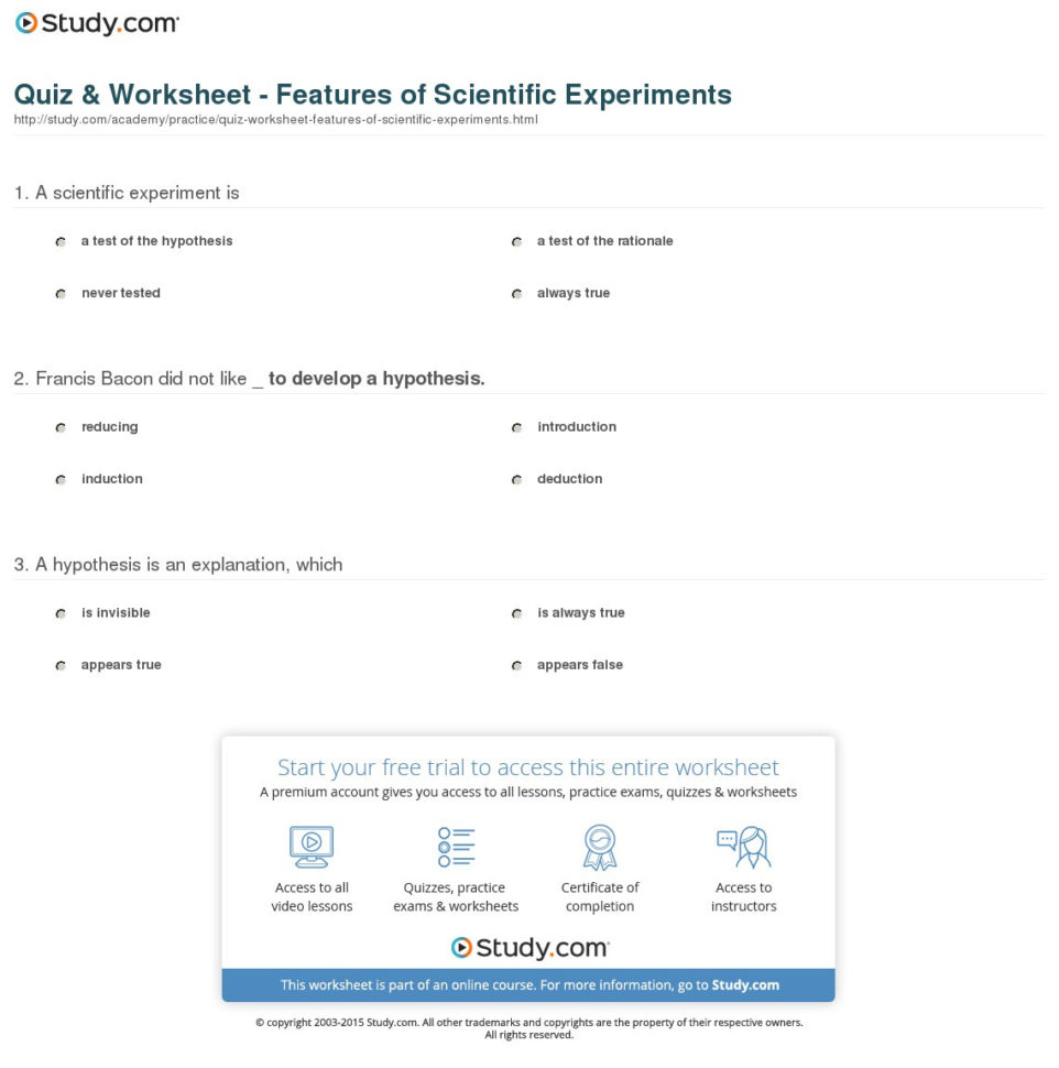 Quiz  Worksheet  Features Of Scientific Experiments